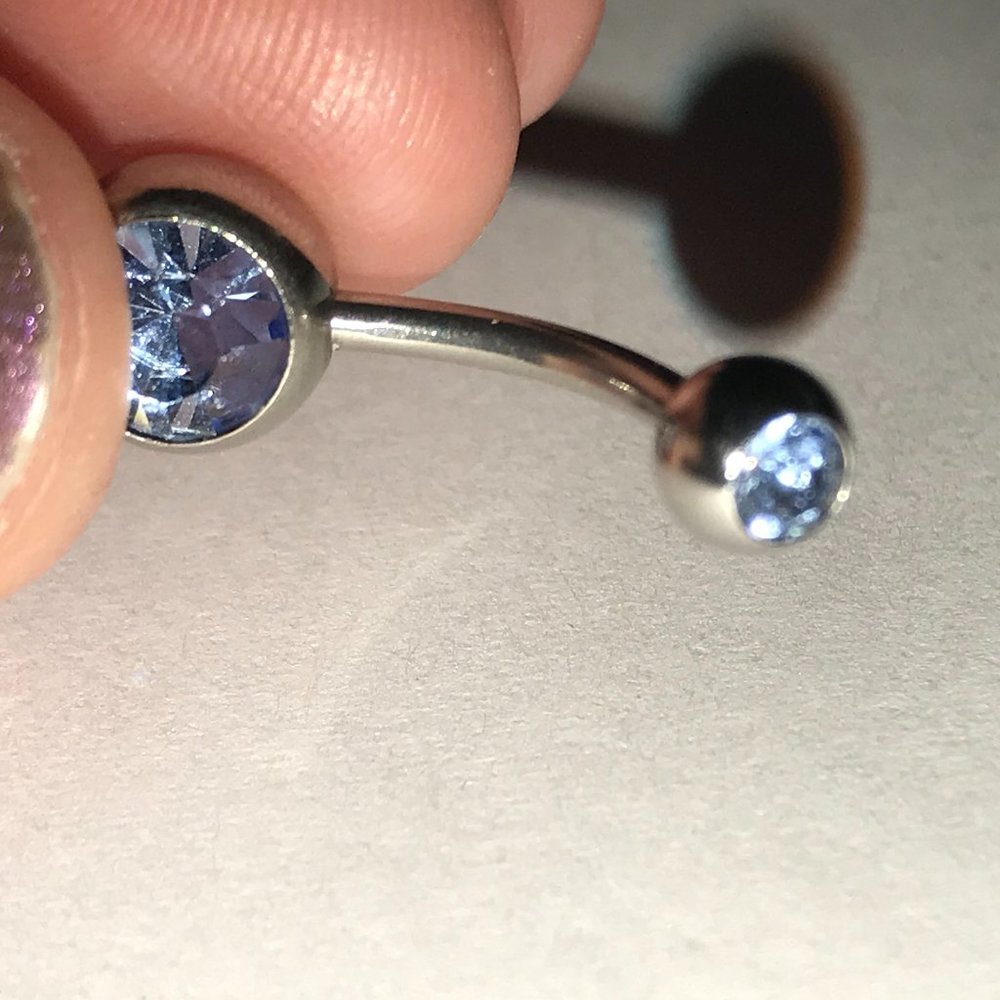 2 Gem Light Blue 14 Gauge Belly Ring